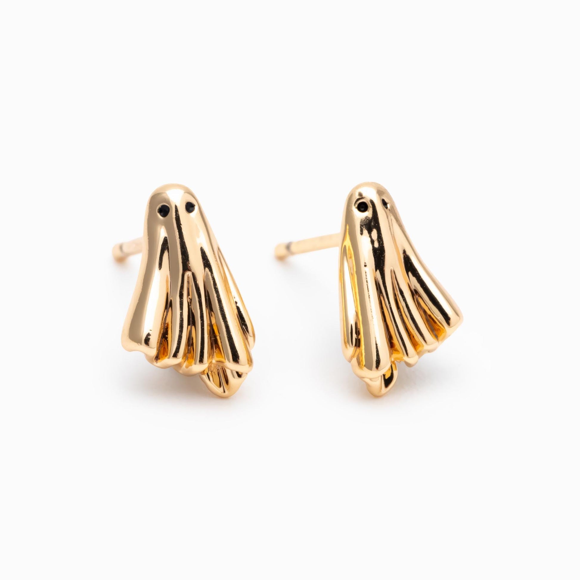 10pcs Gold Ghost Stud Earrings 11x7mm, Gold Plated Brass Minimalist Earrings (GB-4694)