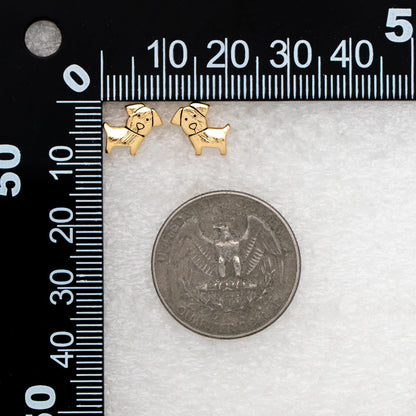 10pcs Gold Brushed Dog Earrings, Gold Plated Brass, Cute Animal Stud Earrings (GB-4595)