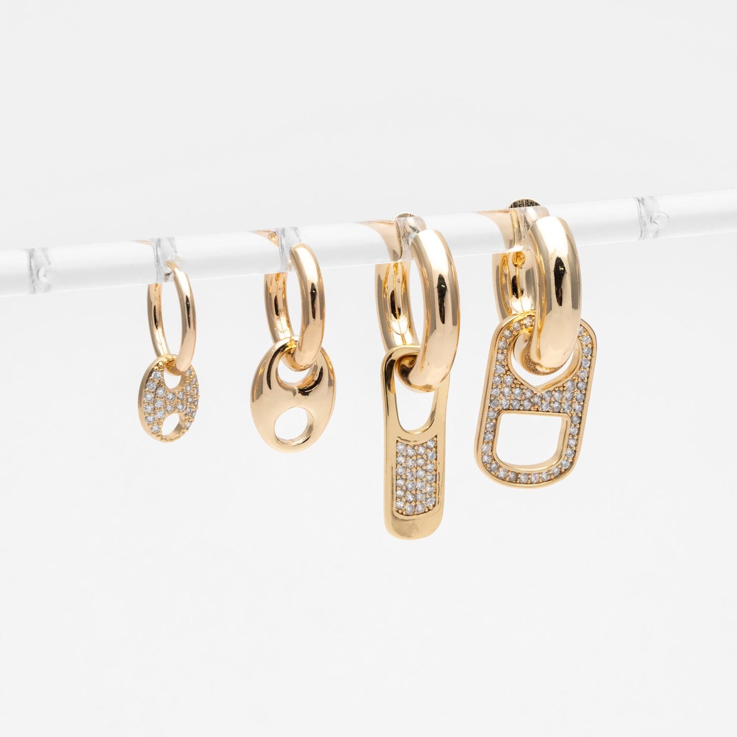 4pcs Gold Puff Mariner Link Charms, Zipper Charms, Soda Tab Charms, Earring Findings, Jewelry Supplies (GB-2132)