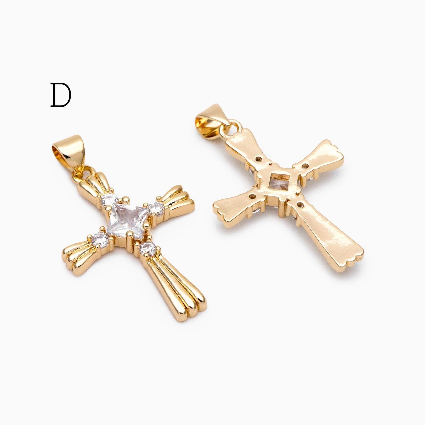 4pcs CZ pave Gold Cross Pendant, Christian Cross Pendant, Snake Charms, Ankh, Jewelry Supplies (GB-2288)