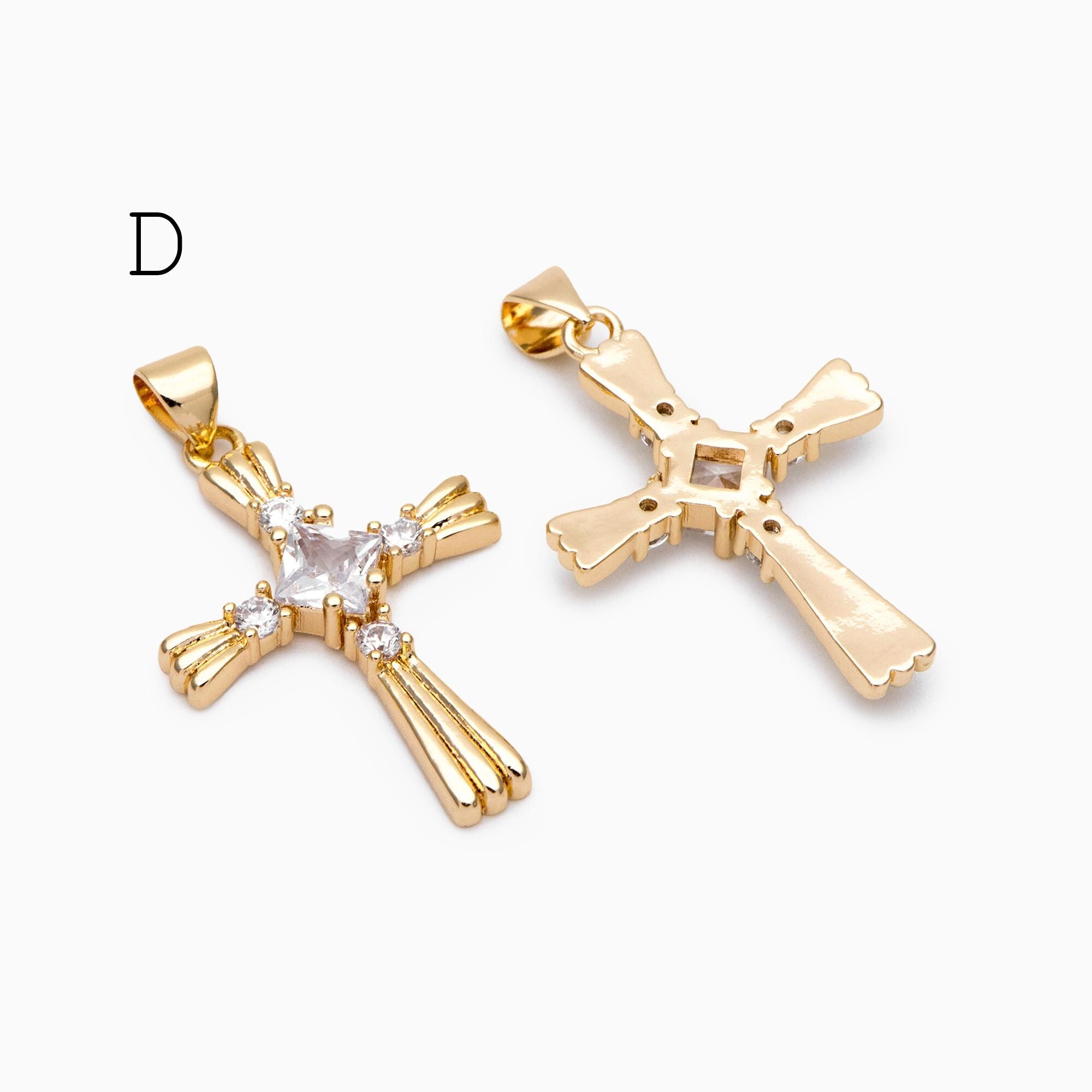 4pcs CZ pave Gold Cross Pendant, Christian Cross Pendant, Snake Charms, Ankh, Jewelry Supplies (GB-2288)