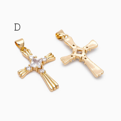 4pcs CZ pave Gold Cross Pendant, Christian Cross Pendant, Snake Charms, Ankh, Jewelry Supplies (GB-2288)