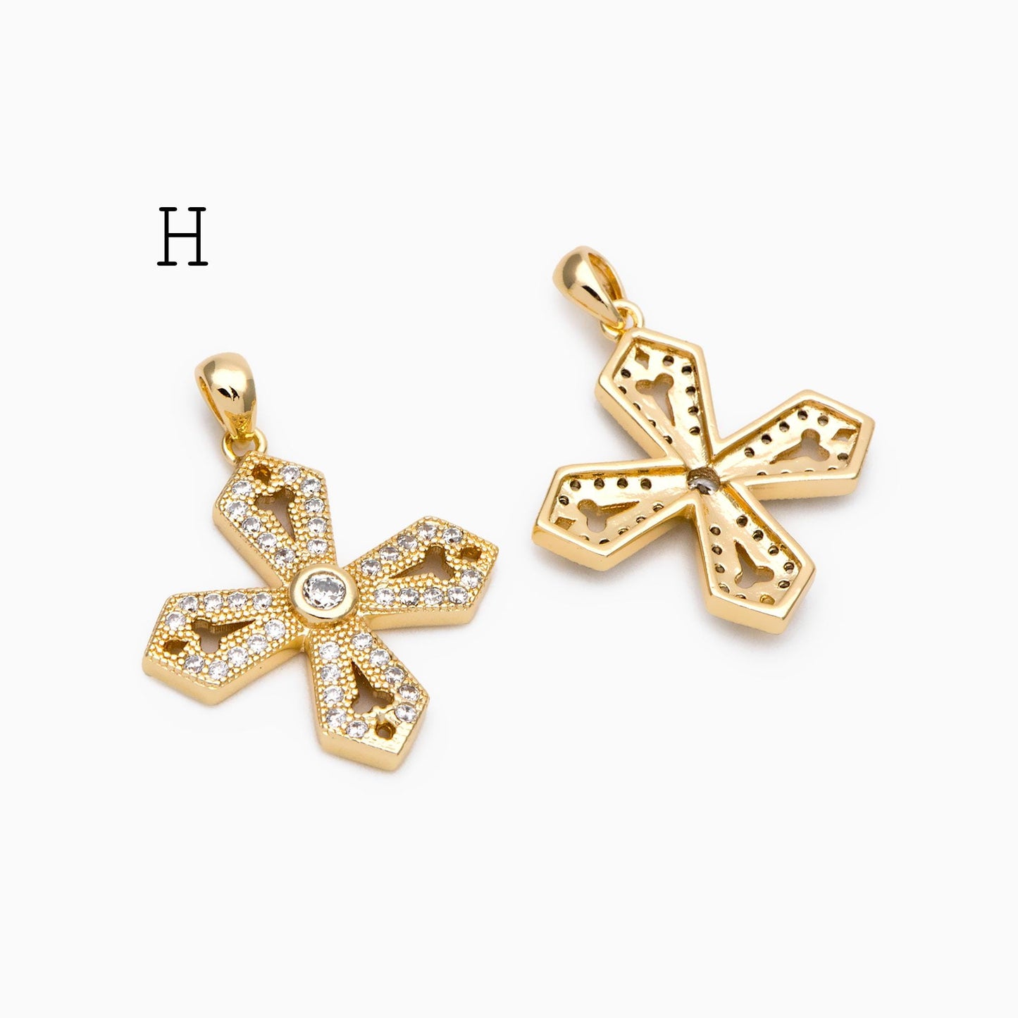 4pcs CZ pave Gold Cross Pendant, Christian Cross Pendant, Snake Charms, Ankh, Jewelry Supplies (GB-2288)