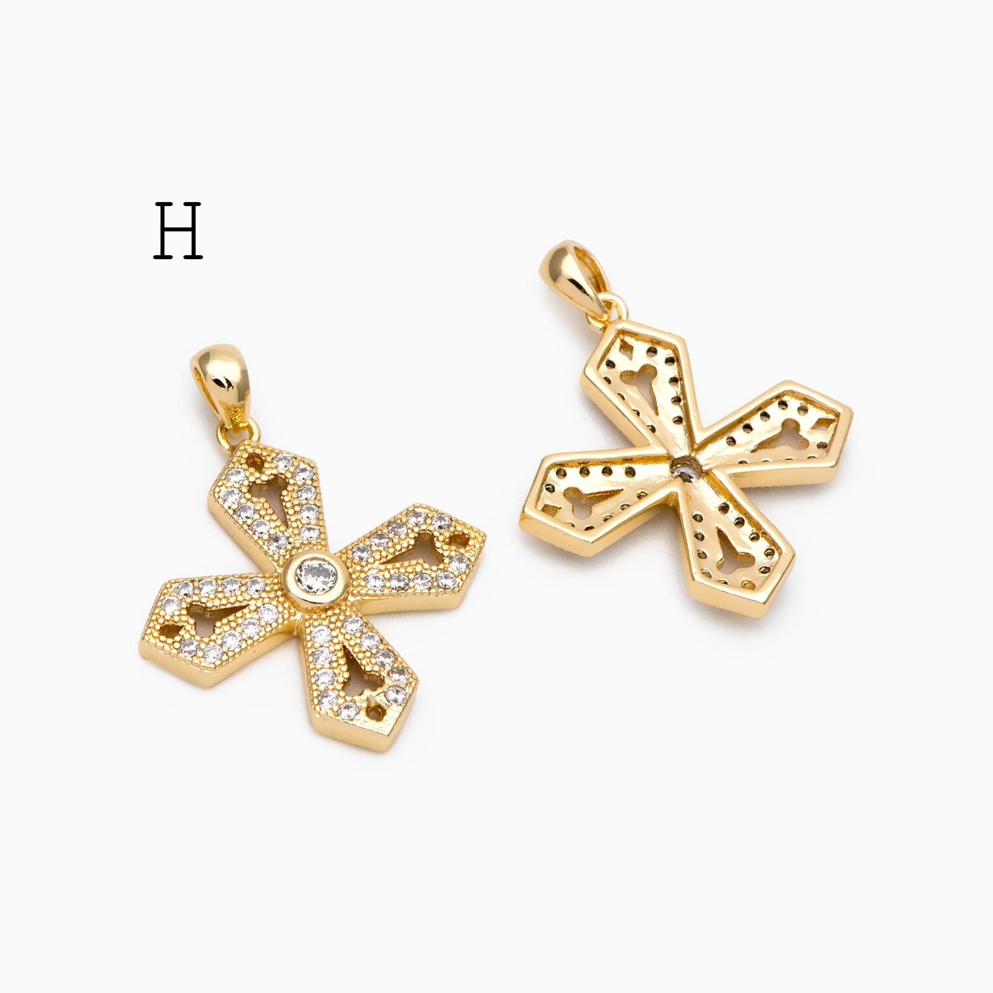 4pcs CZ pave Gold Cross Pendant, Christian Cross Pendant, Snake Charms, Ankh, Jewelry Supplies (GB-2288)