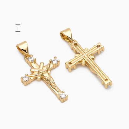 4pcs CZ pave Gold Cross Pendant, Christian Cross Pendant, Snake Charms, Ankh, Jewelry Supplies (GB-2288)
