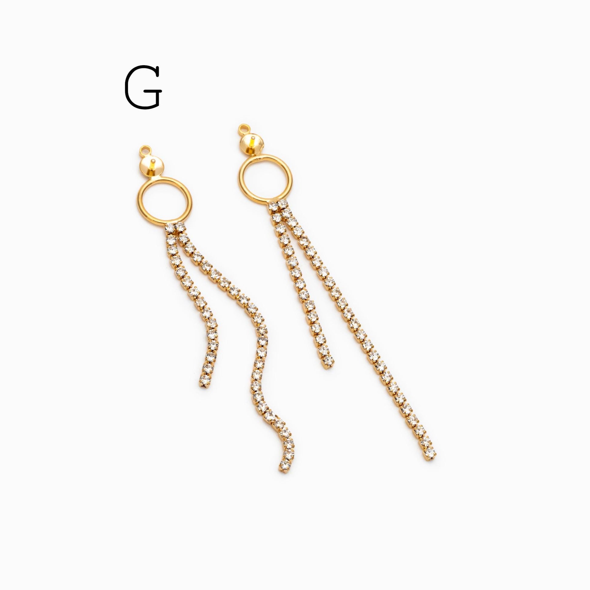 4pcs Gold/ Silver Chain Tassel Charms, CZ Pave Taseel, 18K Gold/ Rhodium plated Chain Pendants (GB-1234)