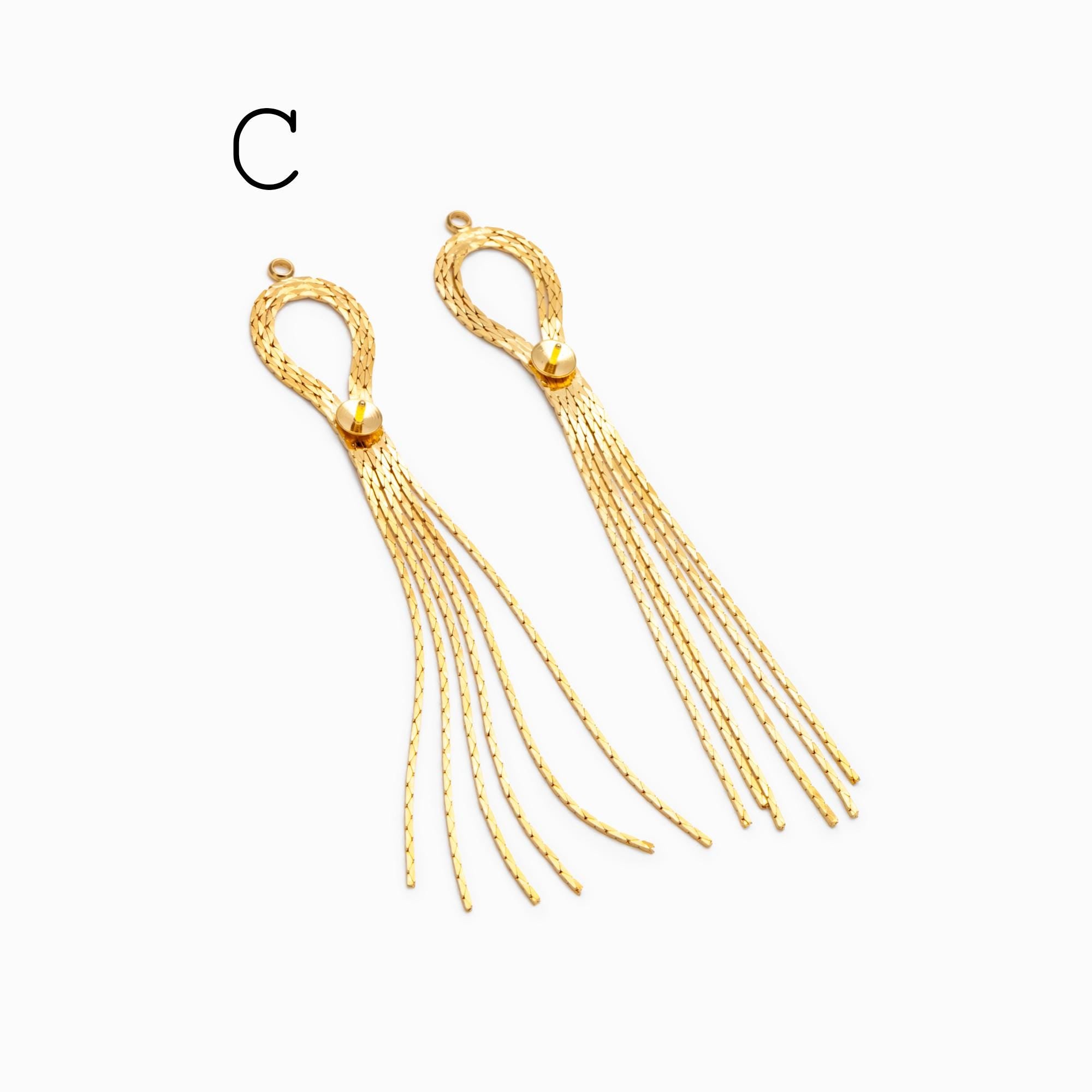 4pcs Chain Tassel Charms, Gold plated Brass, Tassel Earring Components (GB-1277)