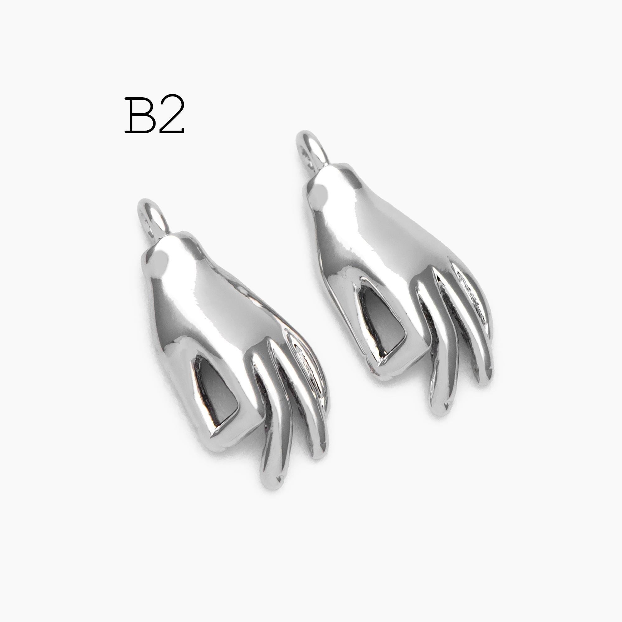 4pcs Gold/ Silver Hand Charms, Gold/ Rhodium plated Brass, DIY Jewelry Making Supplies (GB-4156)