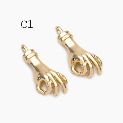 4pcs Gold/ Silver Hand Charms, Gold/ Rhodium plated Brass, DIY Jewelry Making Supplies (GB-4156)