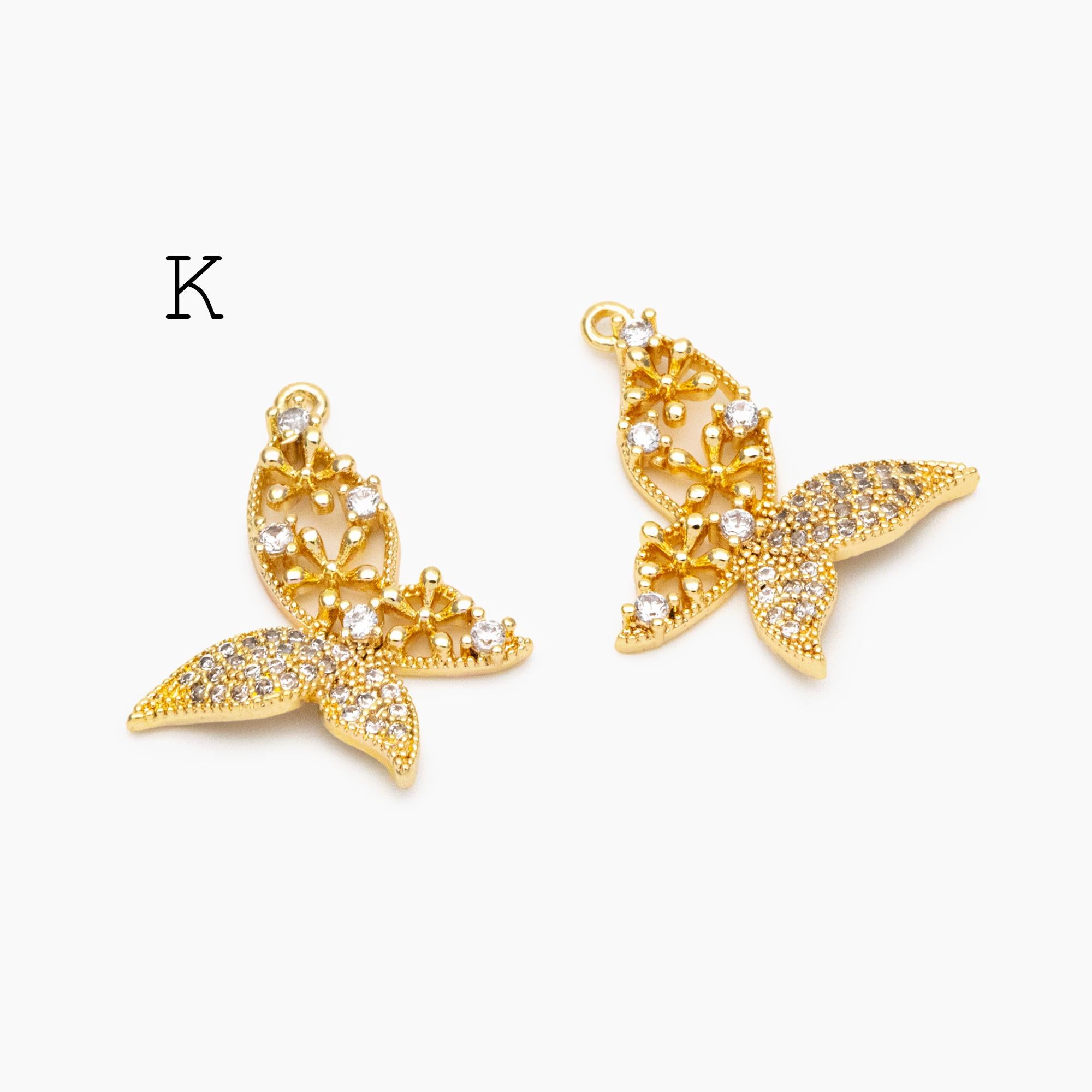 4pcs Delicate Butterfly Charms for Jewelry Making, Gold plated Butterfly Pendants (GB-3561)