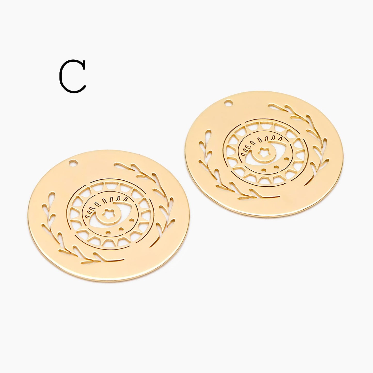 4pcs Gold Evil Eye Charm, 18K Gold plated Brass Eye Pendants (GB-1435)