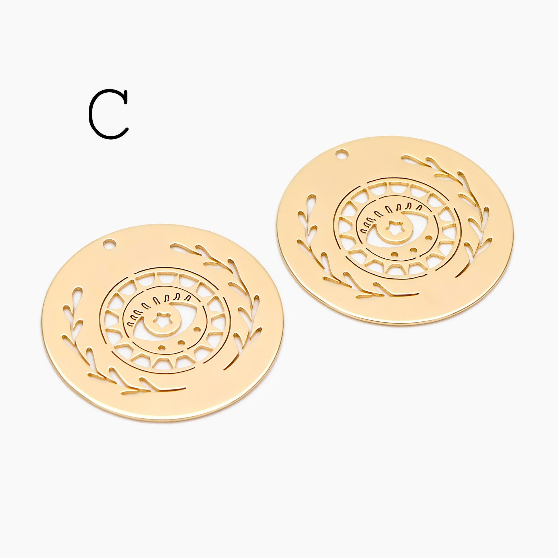 4pcs Gold Evil Eye Charm, 18K Gold plated Brass Eye Pendants (GB-1435)