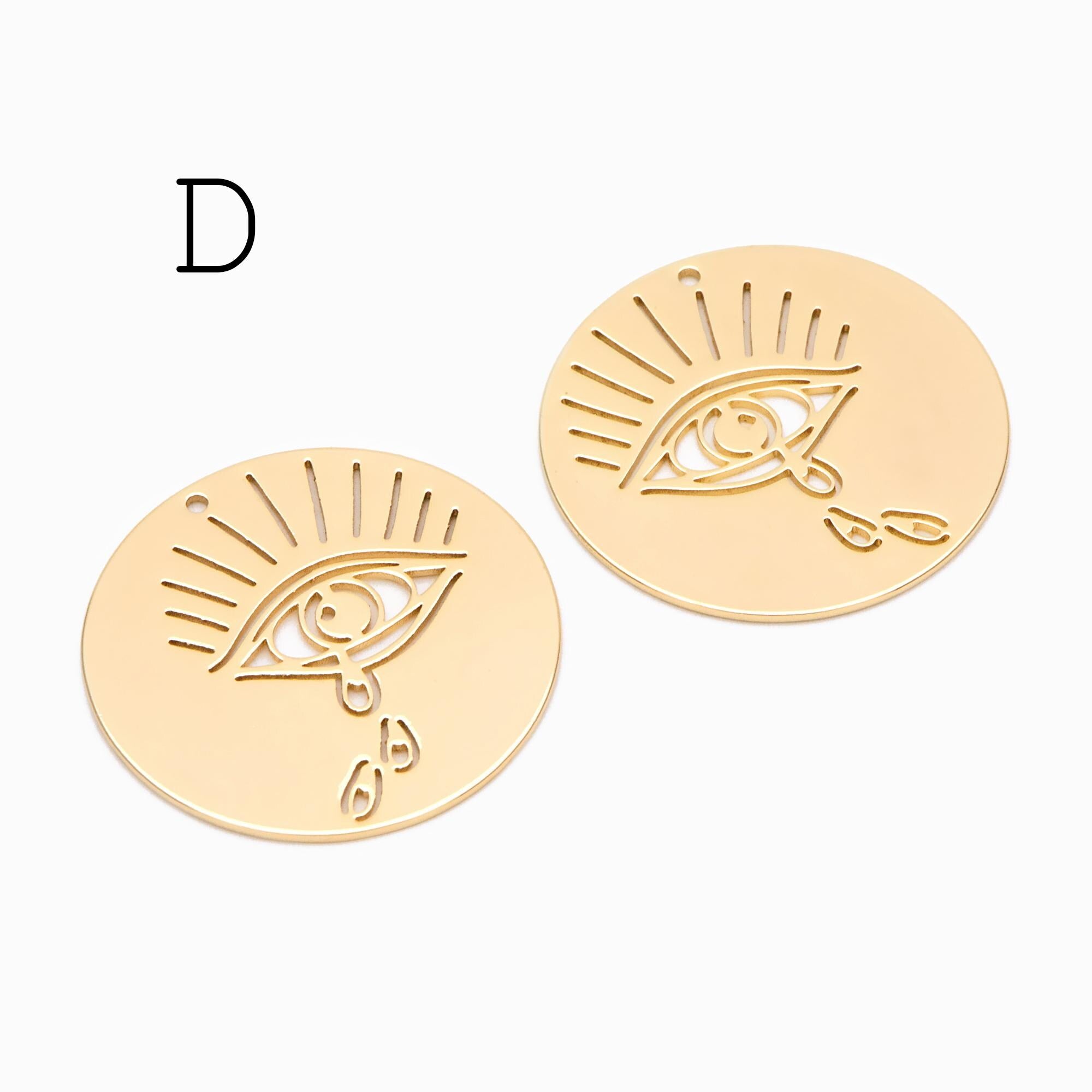 4pcs Gold Evil Eye Charm, 18K Gold plated Brass Eye Pendants (GB-1435)