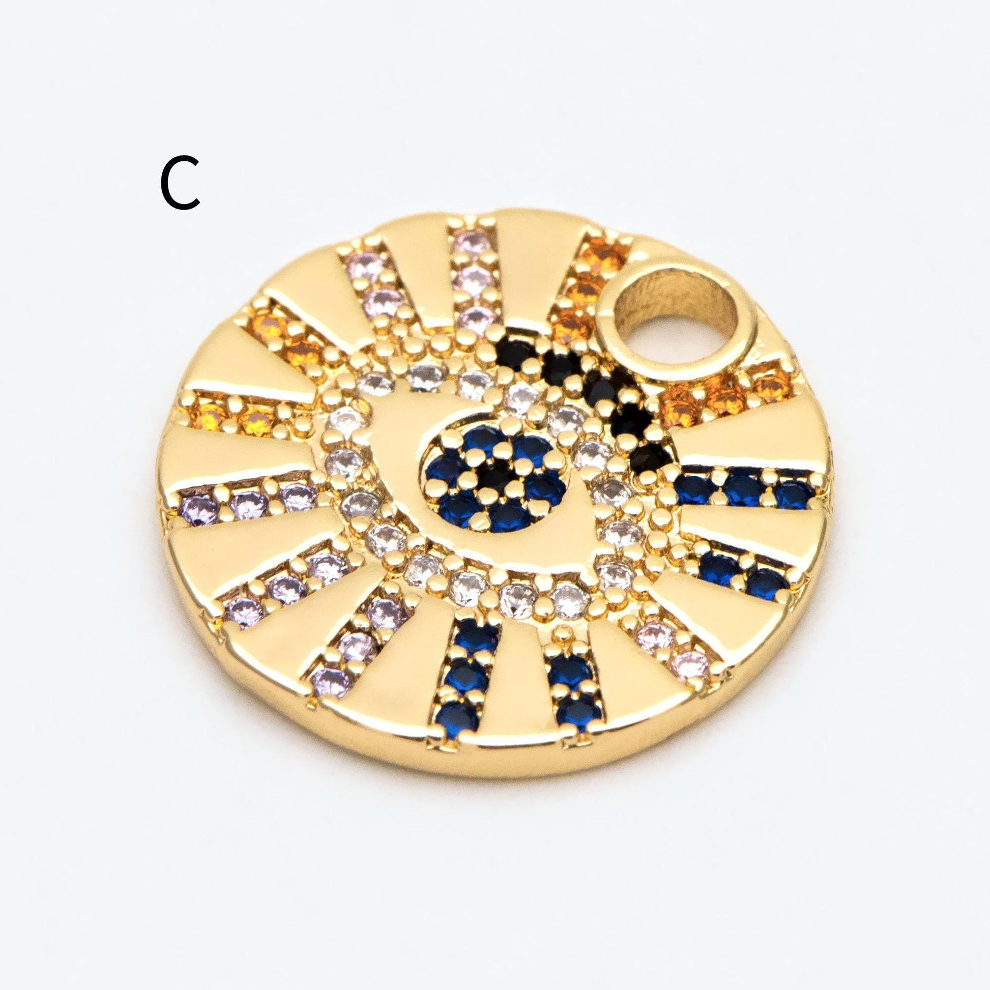 4pcs CZ pave Evil Eye Charms, 18K Gold plated Brass, Greek Eye Pendants for Earring/ Necklace, DIY Handmade Jewelry Component (GB-1527)