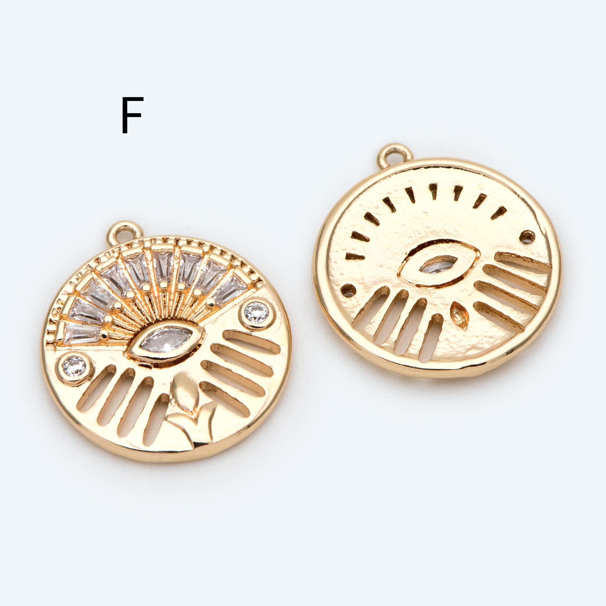 4pcs CZ pave Evil Eye Charms, 18K Gold plated Brass, Greek Eye Pendants for Earring/ Necklace, DIY Handmade Jewelry Component (GB-1527)