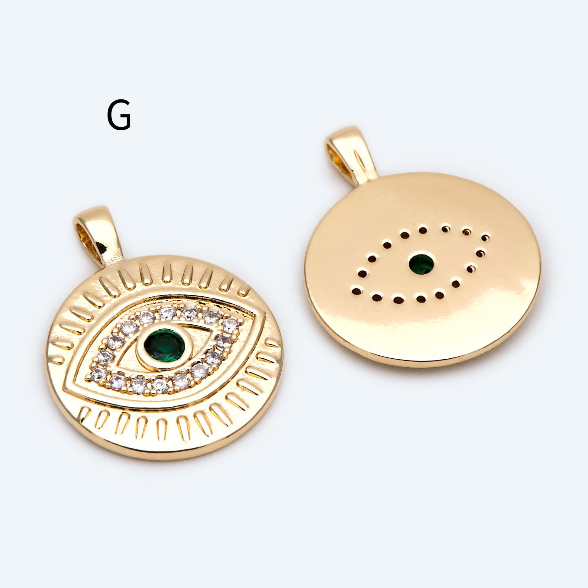 4pcs CZ pave Evil Eye Charms, 18K Gold plated Brass, Greek Eye Pendants for Earring/ Necklace, DIY Handmade Jewelry Component (GB-1527)
