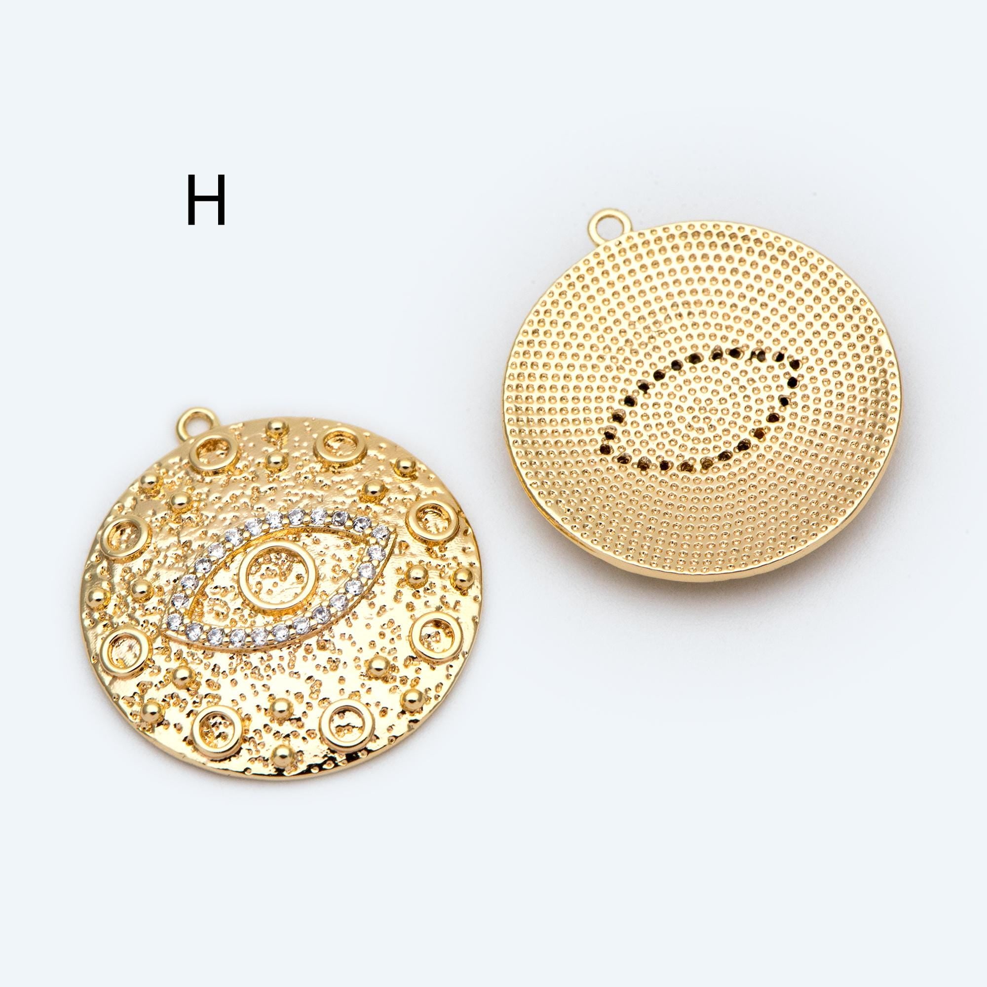 4pcs CZ pave Evil Eye Charms, 18K Gold plated Brass, Greek Eye Pendants for Earring/ Necklace, DIY Handmade Jewelry Component (GB-1527)