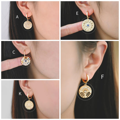 4pcs CZ pave Evil Eye Charms, 18K Gold plated Brass, Greek Eye Pendants for Earring/ Necklace, DIY Handmade Jewelry Component (GB-1527)