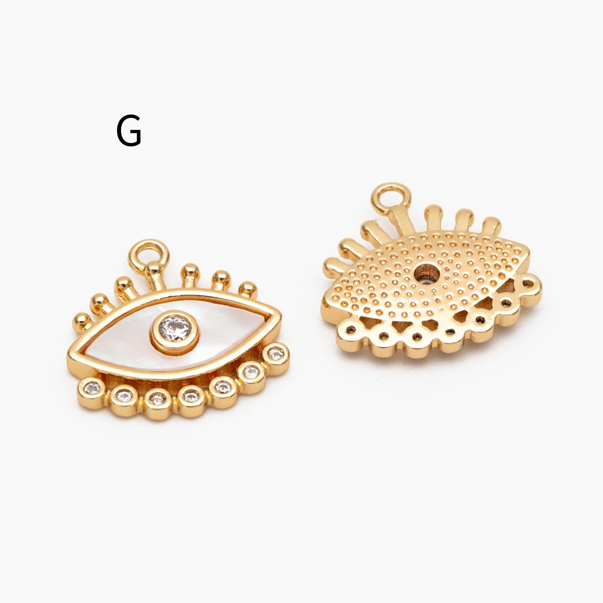 4pcs Gold plated Evil Eye Charms, CZ Pave Eye Pendants, 18K Gold plated Brass, Mystic Eye Jewelry Findings Supplies (GB-1819)