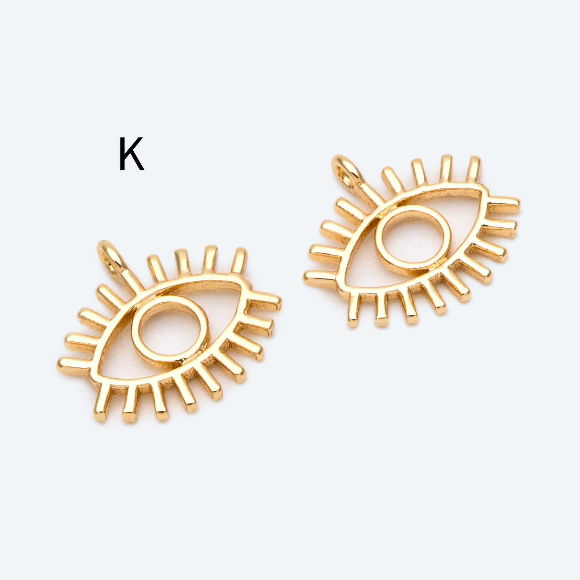 4pcs Gold plated Evil Eye Charms, CZ Pave Eye Pendants, 18K Gold plated Brass, Mystic Eye Jewelry Findings Supplies (GB-1819)