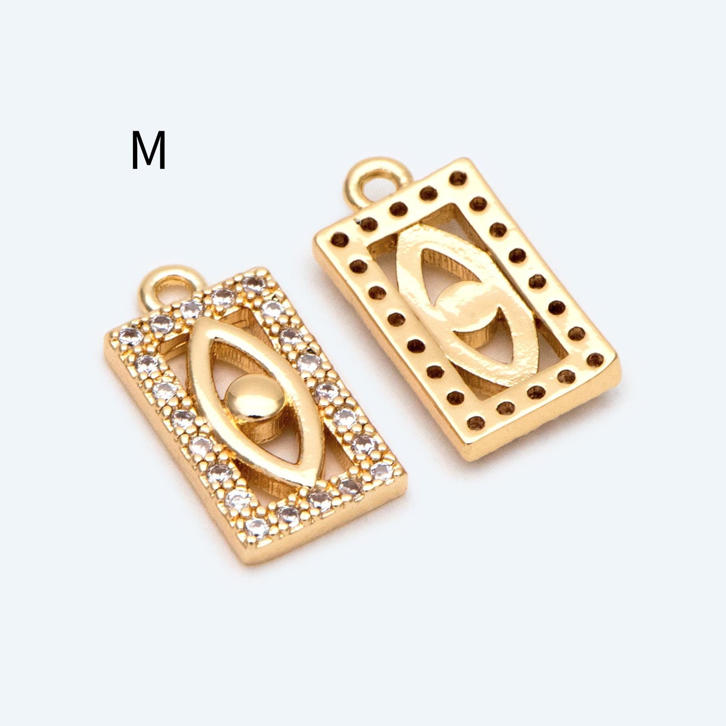 4pcs Gold plated Evil Eye Charms, CZ Pave Eye Pendants, 18K Gold plated Brass, Mystic Eye Jewelry Findings Supplies (GB-1819)