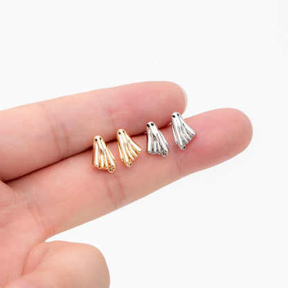 10pcs Gold Ghost Stud Earrings 11x7mm, Gold Plated Brass Minimalist Earrings (GB-4694)