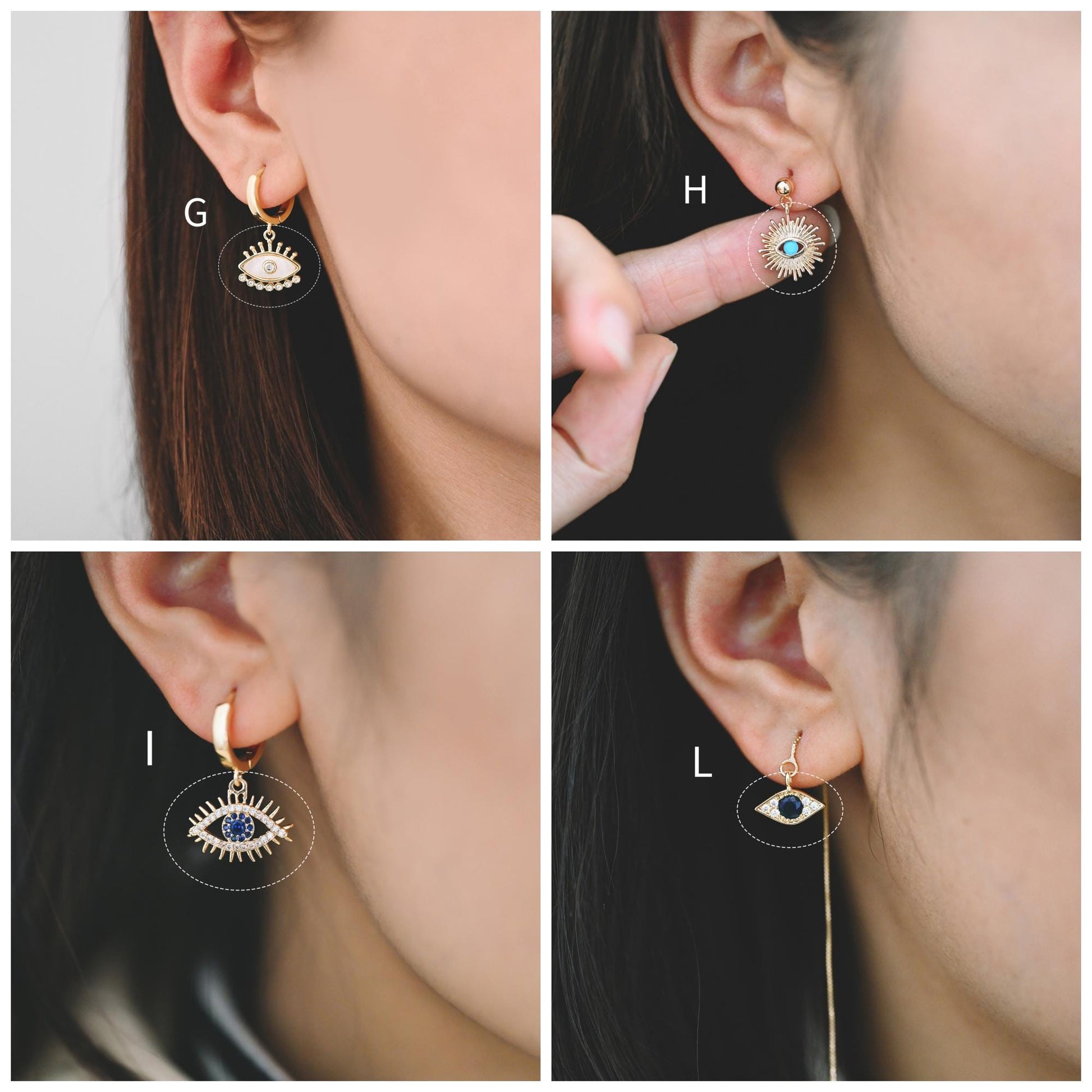 4pcs Gold plated Evil Eye Charms, CZ Pave Eye Pendants, 18K Gold plated Brass, Mystic Eye Jewelry Findings Supplies (GB-1819)