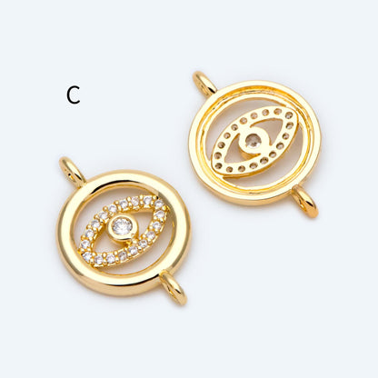 10pcs Gold Evil Eye Connectors, Evil Eye Pendant, Evil Eye Charms, Earring Finding (GB-1999)