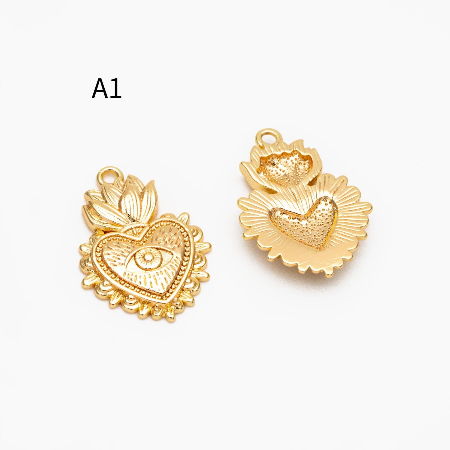 4pcs Gold/ Silver Tone Evil Eye Charms, 18K Gold/ Rhodium plated Brass, Dainty Earring Charms (GB-4085)