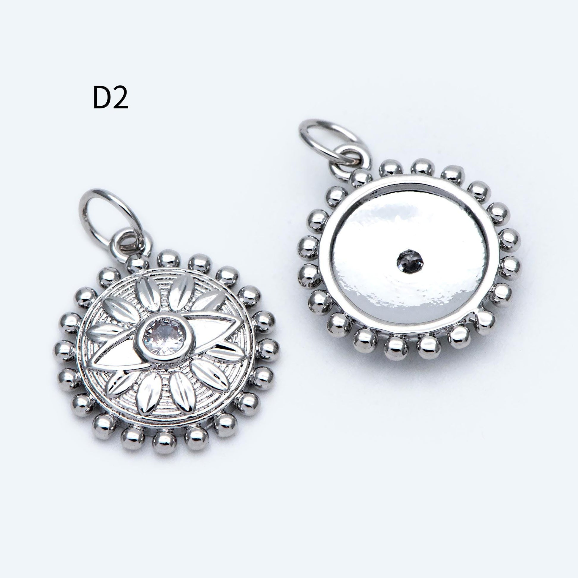 4pcs Gold/ Silver Tone Evil Eye Charms, 18K Gold/ Rhodium plated Brass, Dainty Earring Charms (GB-4085)