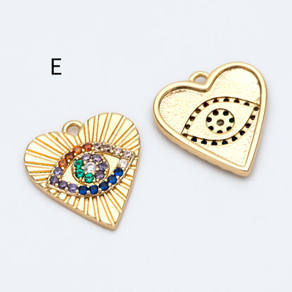 4pcs Gold/ Silver Tone Evil Eye Charms, 18K Gold/ Rhodium plated Brass, Dainty Earring Charms (GB-4085)