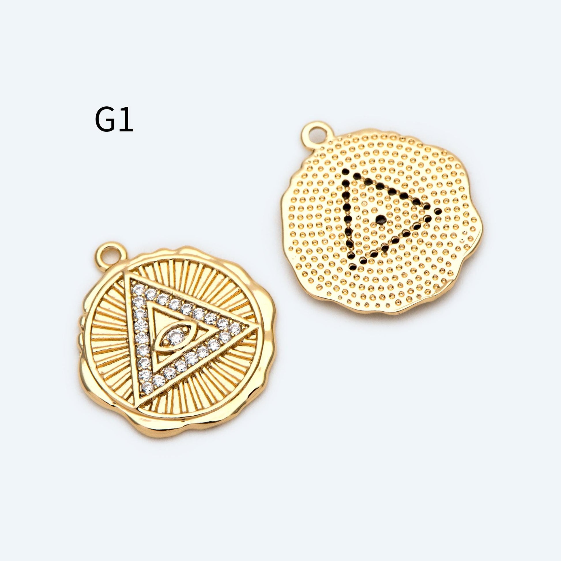 4pcs Gold/ Silver Tone Evil Eye Charms, 18K Gold/ Rhodium plated Brass, Dainty Earring Charms (GB-4085)