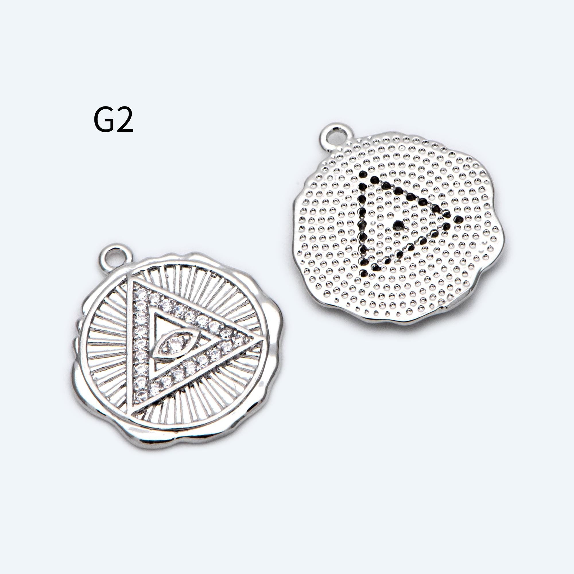 4pcs Gold/ Silver Tone Evil Eye Charms, 18K Gold/ Rhodium plated Brass, Dainty Earring Charms (GB-4085)