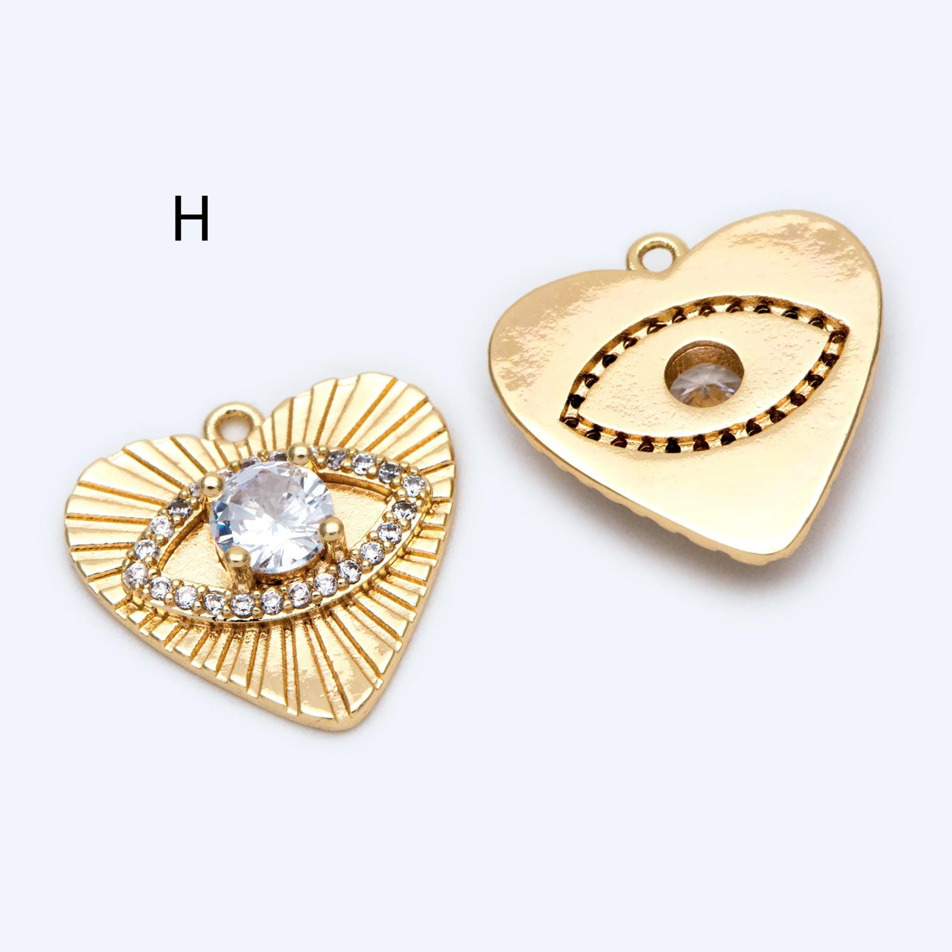 4pcs Gold/ Silver Tone Evil Eye Charms, 18K Gold/ Rhodium plated Brass, Dainty Earring Charms (GB-4085)