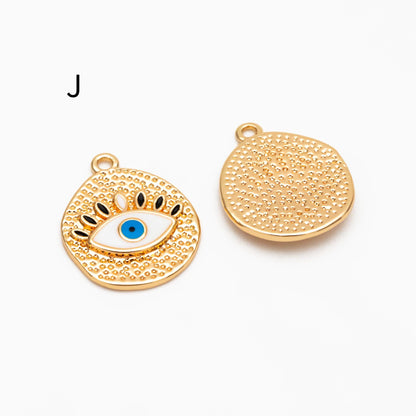 4pcs Gold/ Silver Tone Evil Eye Charms, 18K Gold/ Rhodium plated Brass, Dainty Earring Charms (GB-4085)