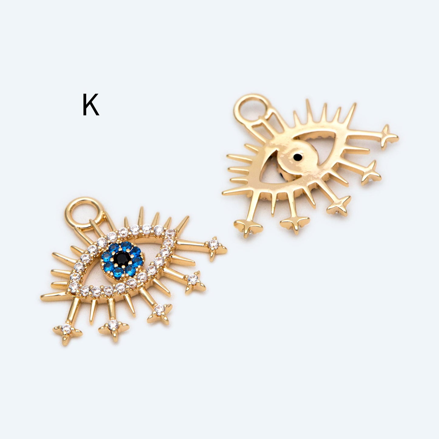 4pcs Gold/ Silver Tone Evil Eye Charms, 18K Gold/ Rhodium plated Brass, Dainty Earring Charms (GB-4085)