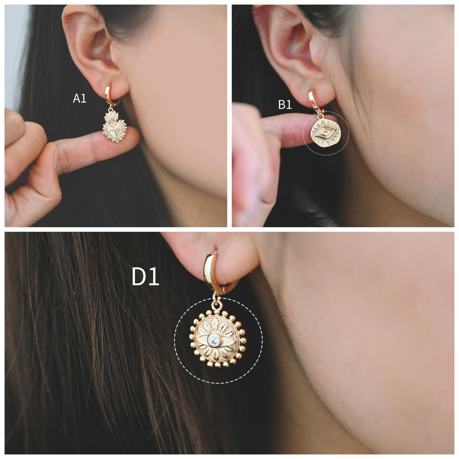 4pcs Gold/ Silver Tone Evil Eye Charms, 18K Gold/ Rhodium plated Brass, Dainty Earring Charms (GB-4085)