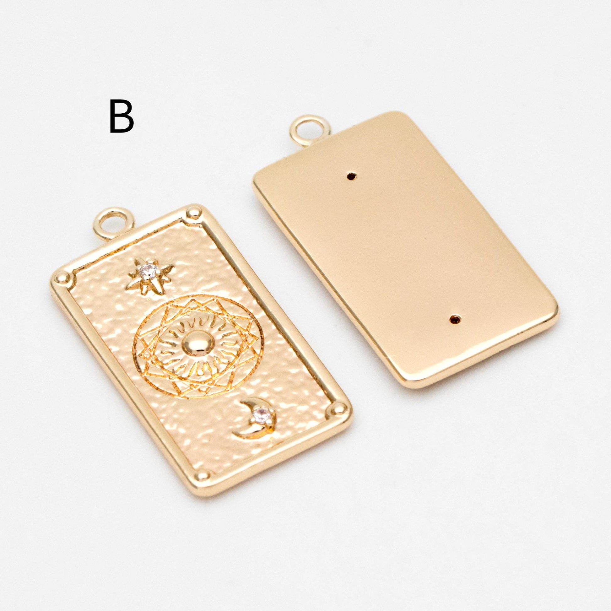 4pcs Gold Sun Moon Star Charms, 18K Gold plated Brass, CZ Pave Celetial Pendants (GB-2991)