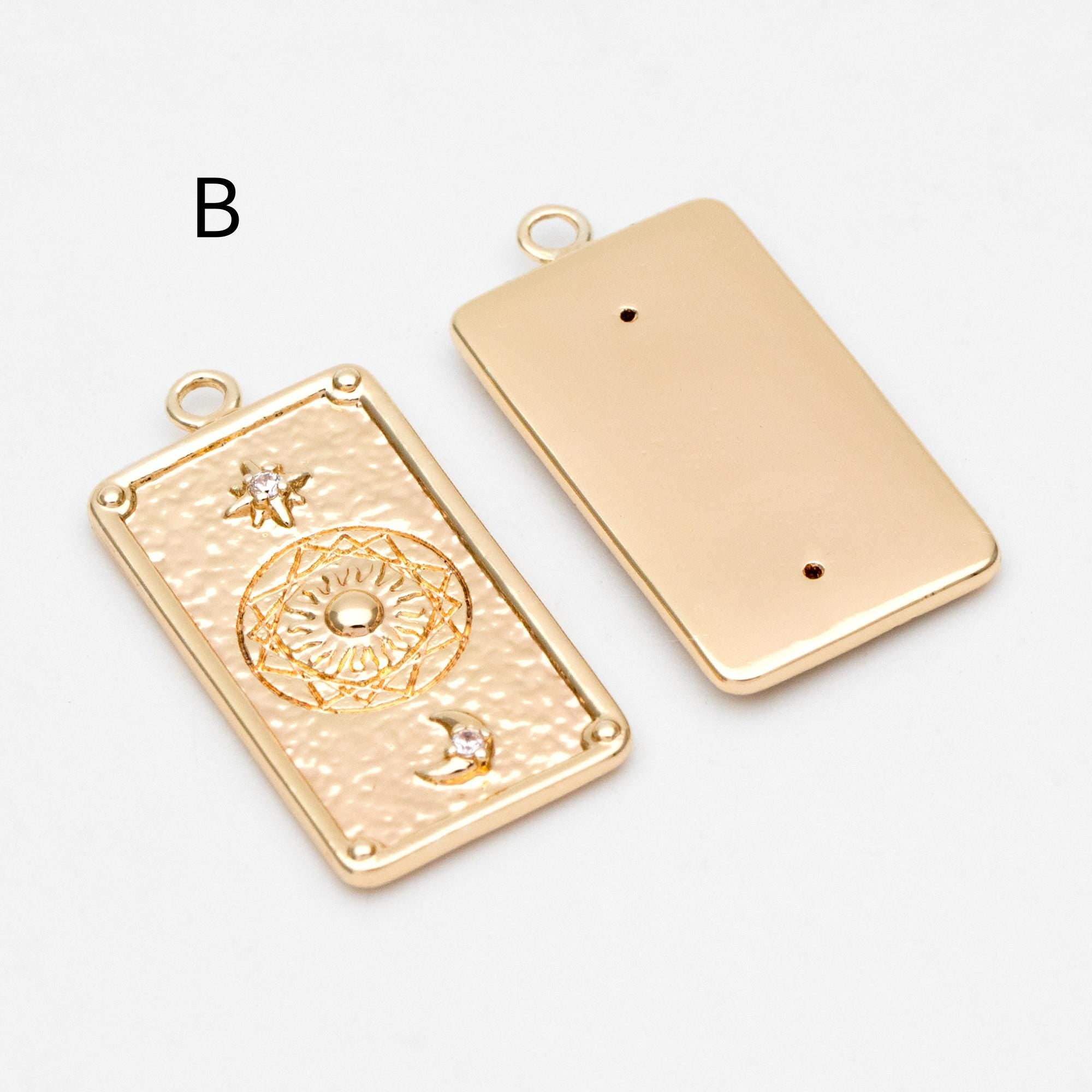 4pcs Gold Sun Moon Star Charms, 18K Gold plated Brass, CZ Pave Celetial Pendants (GB-2991)