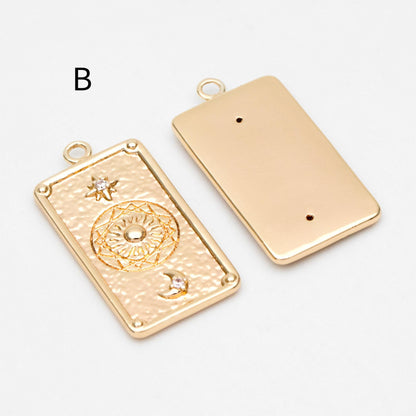 4pcs Gold Sun Moon Star Charms, 18K Gold plated Brass, CZ Pave Celetial Pendants (GB-2991)