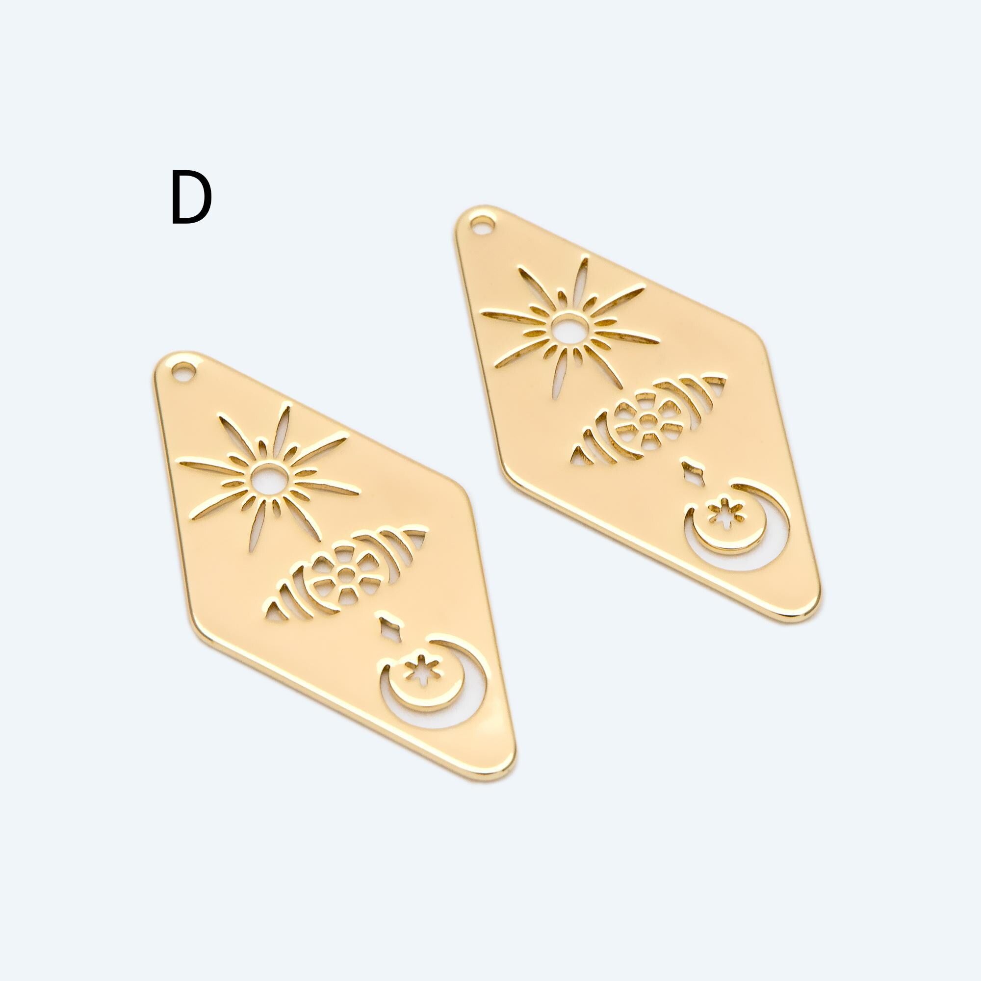 4pcs Gold Sun Moon Star Charms, 18K Gold plated Brass, CZ Pave Celetial Pendants (GB-2991)