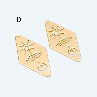 4pcs Gold Sun Moon Star Charms, 18K Gold plated Brass, CZ Pave Celetial Pendants (GB-2991)