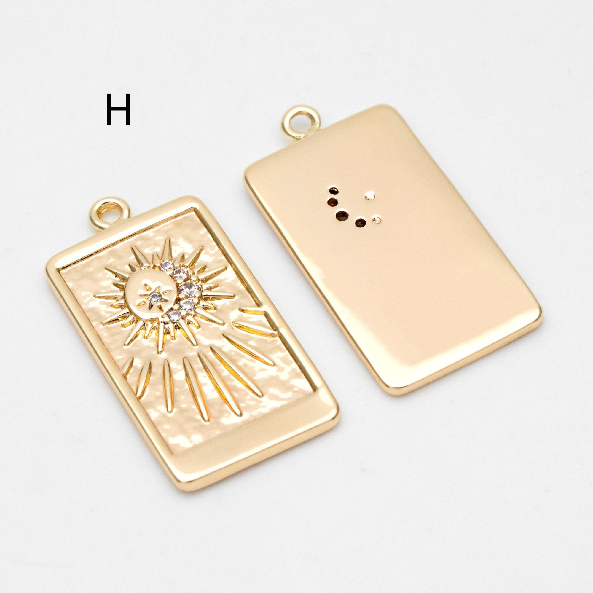 4pcs Gold Sun Moon Star Charms, 18K Gold plated Brass, CZ Pave Celetial Pendants (GB-2991)