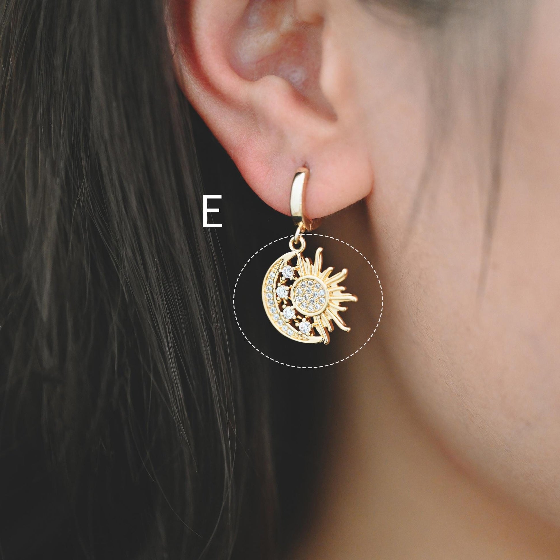 4pcs Gold Sun Moon Star Charms, 18K Gold plated Brass, CZ Pave Celetial Pendants (GB-2991)