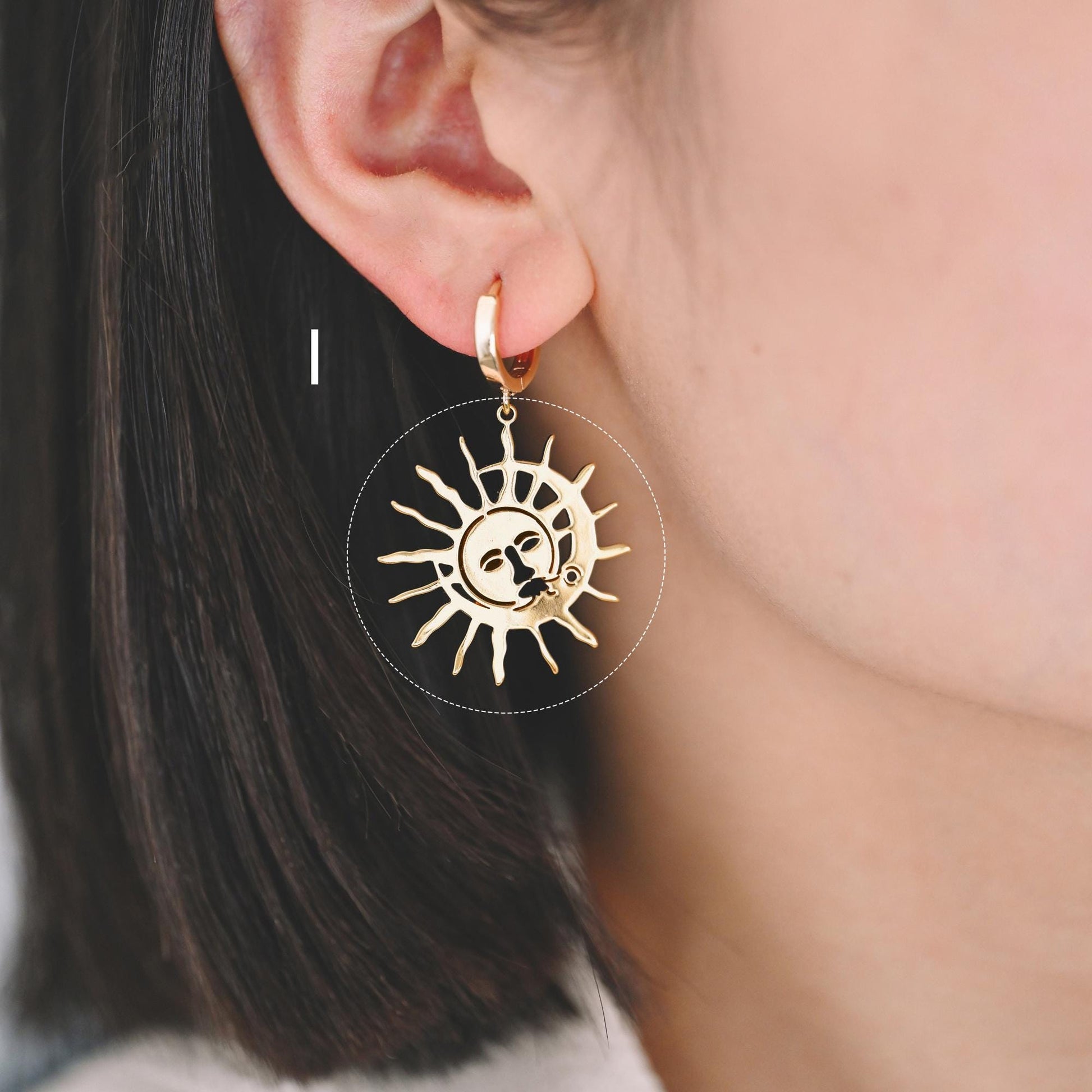 4pcs Gold Sun Moon Star Charms, 18K Gold plated Brass, CZ Pave Celetial Pendants (GB-2991)