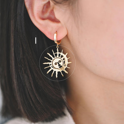 4pcs Gold Sun Moon Star Charms, 18K Gold plated Brass, CZ Pave Celetial Pendants (GB-2991)