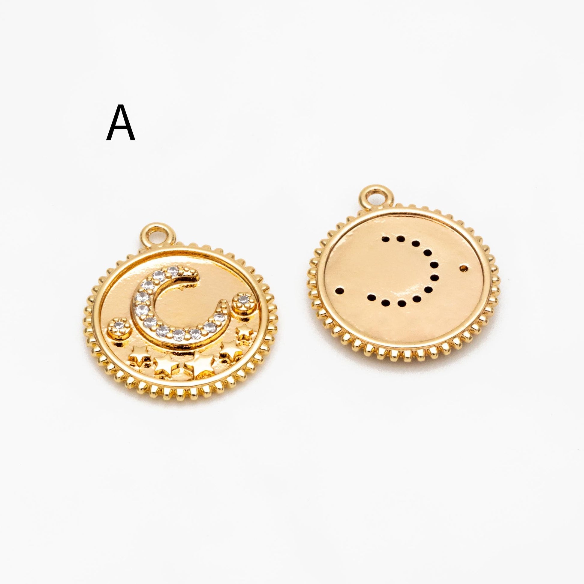4pcs Gold/ Silver Tone Moon and Star Charm, 18K Gold/ Rhodium plated Brass, Celestial Charm Pendants (GB-2394)