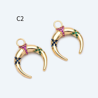 4pcs Gold/ Silver Tone Moon and Star Charm, 18K Gold/ Rhodium plated Brass, Celestial Charm Pendants (GB-2394)