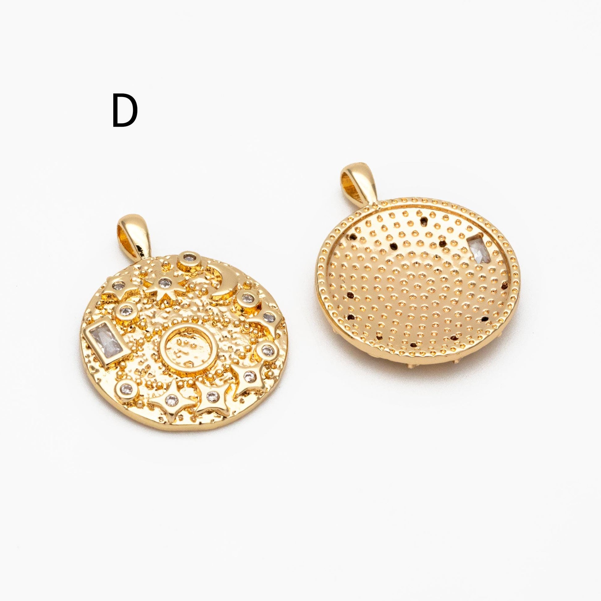 4pcs Gold/ Silver Tone Moon and Star Charm, 18K Gold/ Rhodium plated Brass, Celestial Charm Pendants (GB-2394)