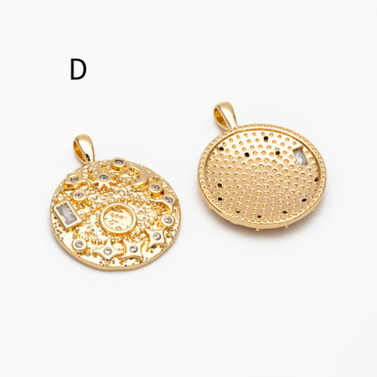 4pcs Gold/ Silver Tone Moon and Star Charm, 18K Gold/ Rhodium plated Brass, Celestial Charm Pendants (GB-2394)